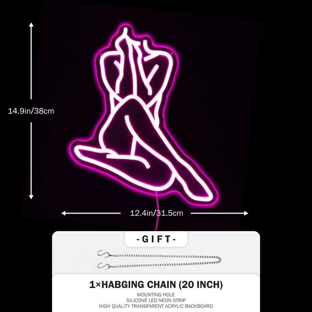 Lady Pink Neon Sign Dimmable Lady Neon Led Sign Wall Decor Light B-sitting Woman
